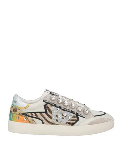 Emanuélle Vee Woman Sneakers White Size 8 Leather, Textile Fibers In Neutral