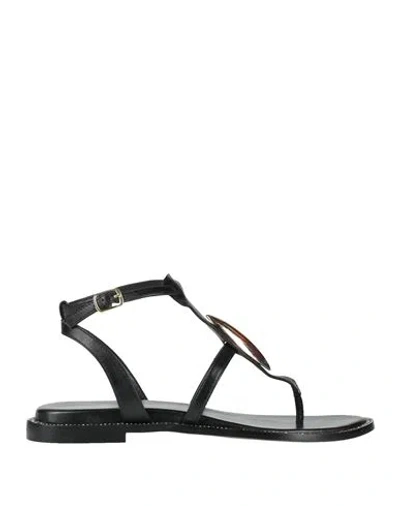Emanuélle Vee Woman Thong Sandal Black Size 8 Leather
