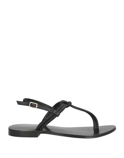 Emanuélle Vee Woman Thong Sandal Black Size 8 Leather, Textile Fibers