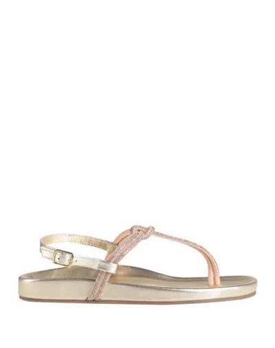 Emanuélle Vee Woman Thong Sandal Blush Size 11 Leather, Textile Fibers In Gold