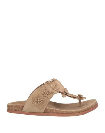 Emanuélle Vee Woman Thong Sandal Khaki Size 8 Leather In Neutral