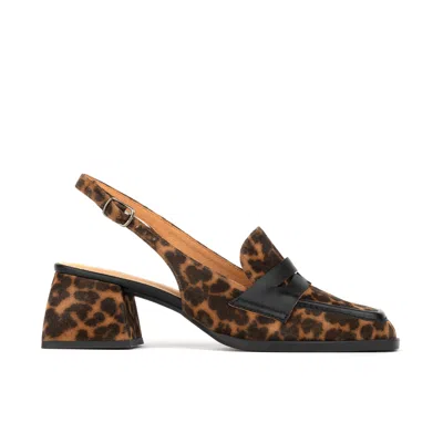 Embassy London Usa Black / Brown Diana - Leopard - Womens Designer Slingback Heel Pump In Black/brown