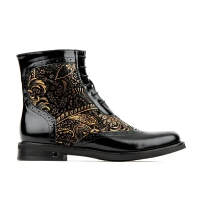 Embassy London Usa Black / Gold Mantis - Black & Gold - Womens Ankle Boots In Black/gold
