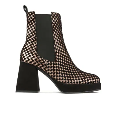 Embassy London Usa Black / Rose Gold Botanic Boot - Black & Houndstooth - Womens Ankle Boots In Black/rose Gold