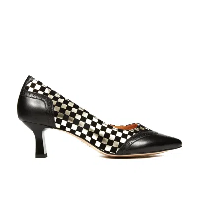 Embassy London Usa Black / Silver Marie - Black & Silver Check - Womens Designer Pump In Black/silver