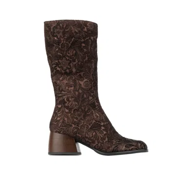 Embassy London Usa Brown Leticia - Burgundy Floral Emboss - Womens Tall Boots