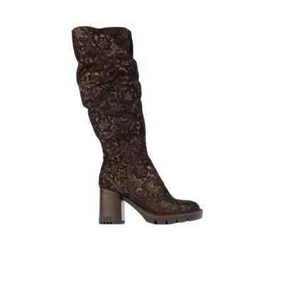 Embassy London Usa Brown Lurdes - Burgundy Floral Emboss - Womens Tall Boots