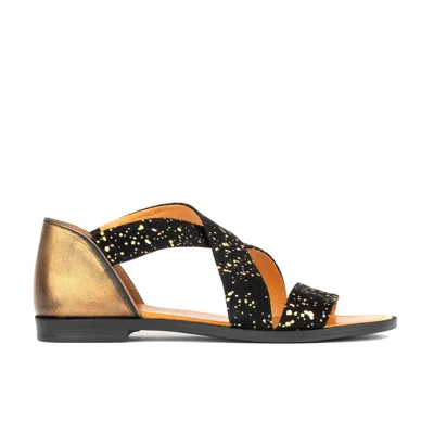 Embassy London Usa Gold / Black Tucan - Black & Gold Drops - Womens Designer Sandals In Gold/black