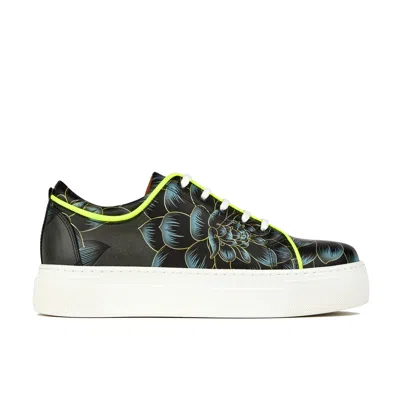 Embassy London Usa Grey / Yellow / Orange Camila - Black Grey Flower & Yellow Fluro - Womens Designer Sneakers In Grey/yellow/orange