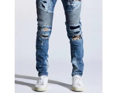 Embellish Men's Laguna Biker Jean In Blue Patchwork In Multi