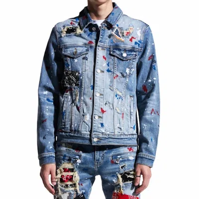 Embellish Men's Rebel Denim Jacket In Blue Patchwork