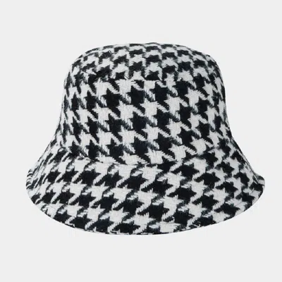 Embellish Your Life Houndstooth Pattern Plaid Bucket Hat In Black