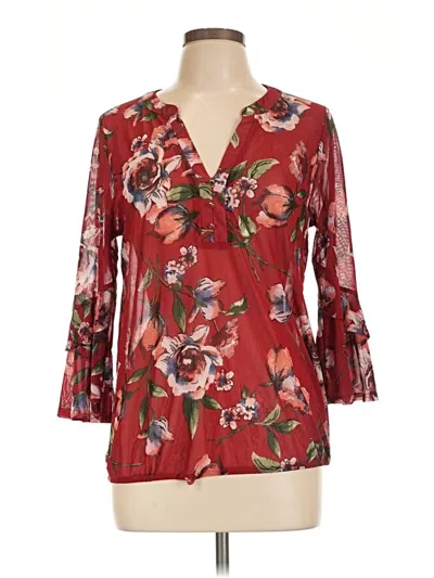 Pre-owned Ember 3/4 Sleeve Blouse In Burgundy