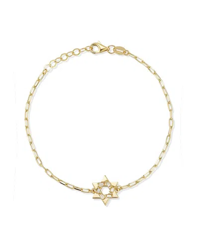 Ember Fine Jewelry 14k 0.06 Ct. Tw. Diamond Star Of David Paperclip Chain Bracelet In Gold