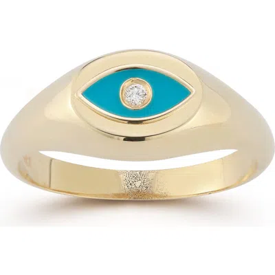 Ember Fine Jewelry 14k Gold & Enamel Diamond Evil Eye Signet Ring