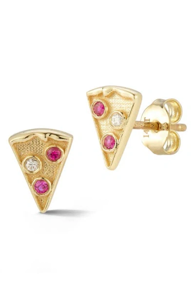 Ember Fine Jewelry 14k Gold Diamond & Ruby Pizza Stud Earrings