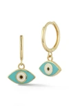 Ember Fine Jewelry 14k Gold Enamel Evil Eye Drop Huggie Hoop Earrings In Gold