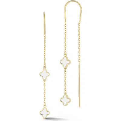 Ember Fine Jewelry 14k Gold Mother Of Pearl Clover Threader Drop Earrings