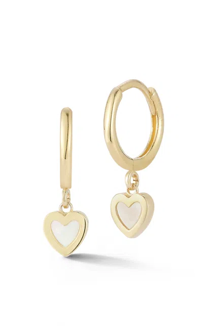 Ember Fine Jewelry 14k Gold Mother Of Pearl Heart Mini Huggie Earrings