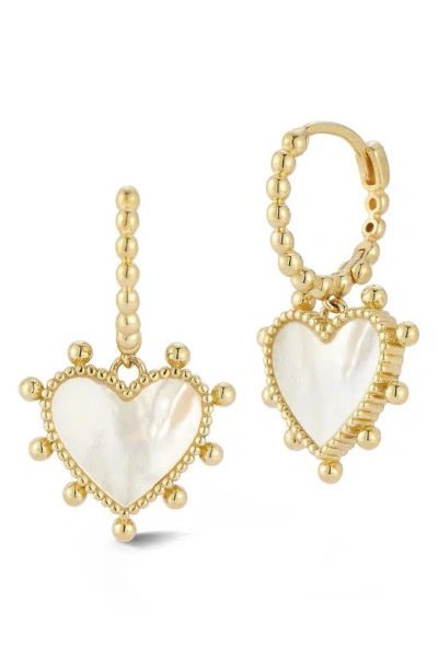 Ember Fine Jewelry 14k Gold Mother Of Pearl Shell Heart Huggie Hoop Earrings
