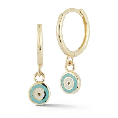 Ember Fine Jewelry 14k Gold Round Enamel Evil Eye Charm Huggies In Green