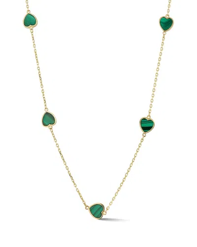 Ember Fine Jewelry 14k Green Malachite Heart Station Necklace In Gold
