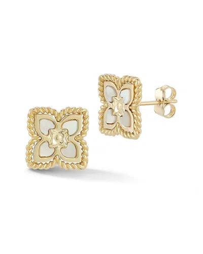 Ember Fine Jewelry 14k Mother Of Pearl Clover Stud Earrings In Gold