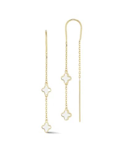 Ember Fine Jewelry 14k Pearl Clover Threader Earrings In Gold