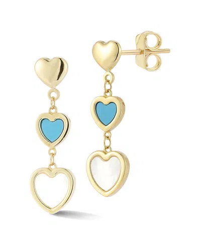 Ember Fine Jewelry 14k Turquoise & Pearl Heart Drop Earrings In Gold