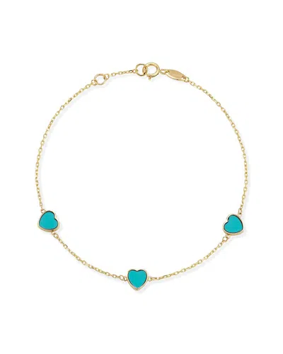 Ember Fine Jewelry 14k Turquoise Heart Bracelet In Gold