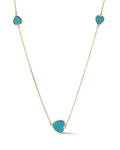 Ember Fine Jewelry 14k Turquoise Heart Station Necklace In Blue