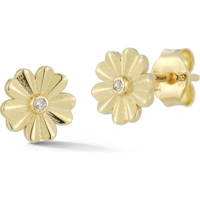 Ember Fine Jewelry 14k Yellow Gold Diamond Flower Stud Earrings In Gray