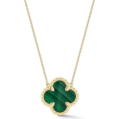 Ember Fine Jewelry 14k Yellow Gold Malachite Quatrefoil Pendant Necklace In Multi