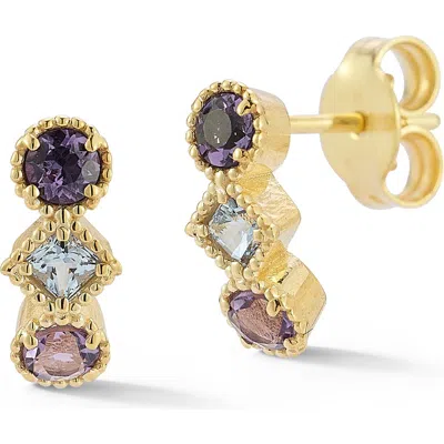 Ember Fine Jewelry Blue Topaz & Amethyst Stud Earrings In Gold