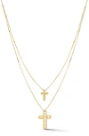 Ember Fine Jewelry Double Cross Layered Chain Necklace In 14k Gold