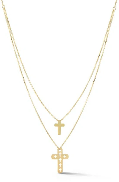 Ember Fine Jewelry Double Cross Layered Chain Necklace In 14k Gold