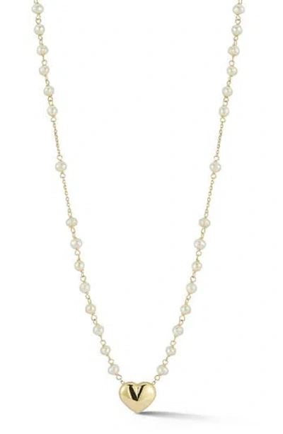 Ember Fine Jewelry Freshwater Pearl Beaded Heart Pendant Necklace In Gold