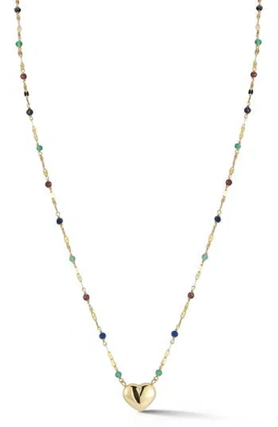 Ember Fine Jewelry Heart Pendant Semiprecious Stone Station Necklace In Gold