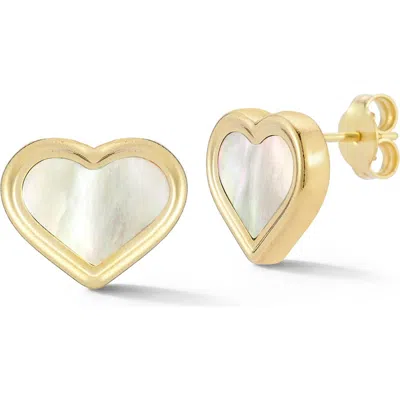 Ember Fine Jewelry Mother-of-pearl Heart Stud Earrings In Gold