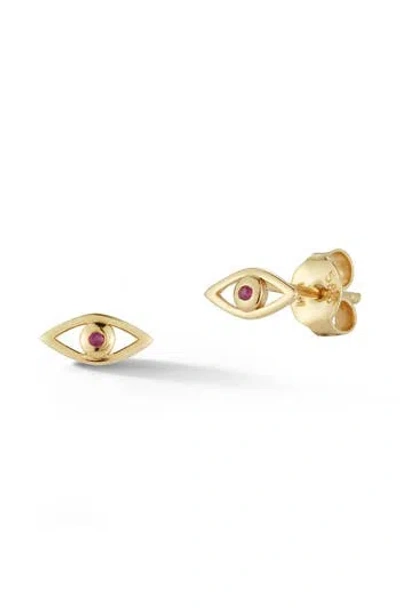 Ember Fine Jewelry Ruby Evil Eye Stud Earrings In Gold
