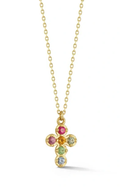 Ember Fine Jewelry Ruby, Sapphire, Citrine & Peridot Cross Pendant Necklace In 14k Gold