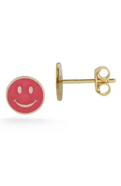 Ember Fine Jewelry Italian 14k Yellow Gold Enamel Smiley Stud Earrings