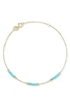 Ember Fine Jewelry Turquoise Beaded Anklet In Gold