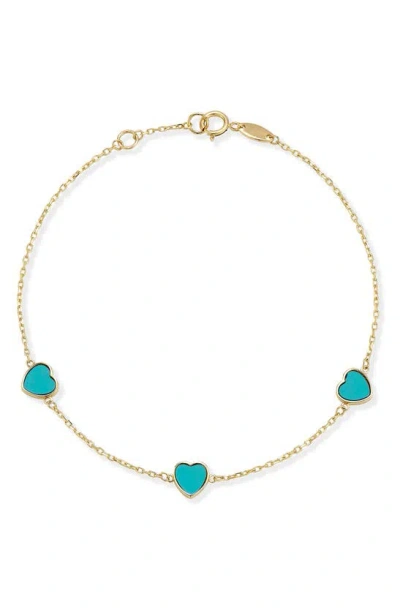 Ember Fine Jewelry Turquoise Heart Station Chain Bracelet In 14k Gold