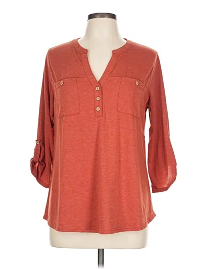 Pre-owned Ember Long Sleeve Henley Shirt In Red