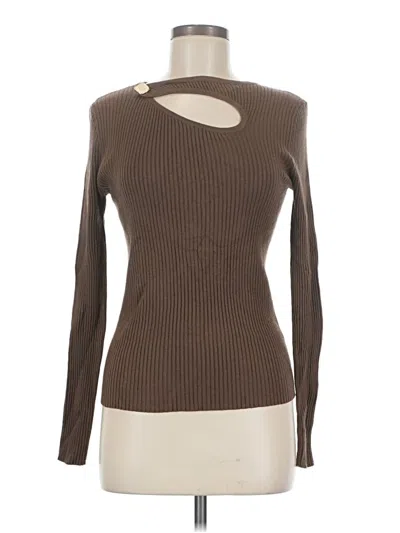 Pre-owned Ember Long Sleeve Top Brown Keyhole Neckline Tops