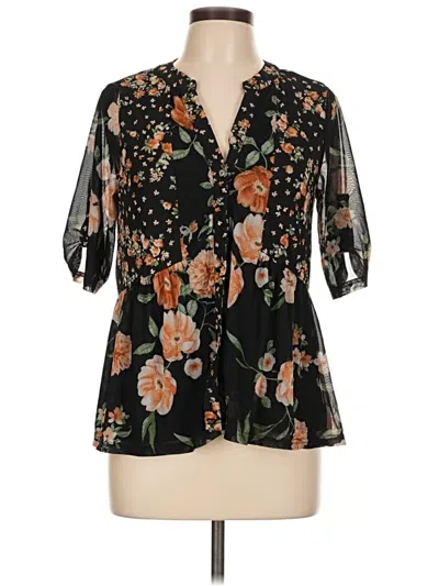 Pre-owned Ember Short Sleeve Blouse In Black