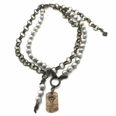 Embrazio Bronze And Baroque Pearl Double-strand Necklace In Bronze And Pearl In Gray