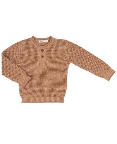 Emc Kids' Boy's Waffle Texture Henley Sweater In Tan In Brown