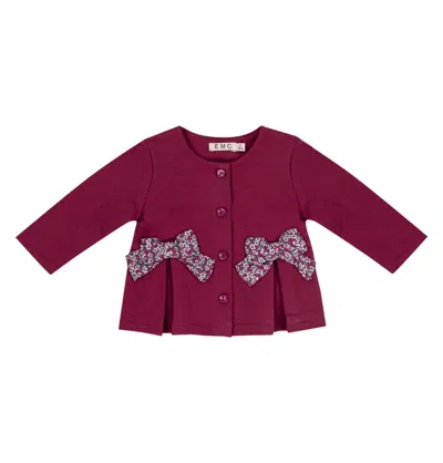 Emc Kids' Girl's Cardigan With Button Front And Bow Detailing In Burgundy In White